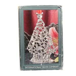 International Silver Company Silverplated Christmas Tree Candleholder Vintage